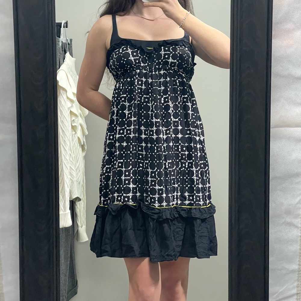 100% Silk Susana Monaco Black and White Floral Summer Dress